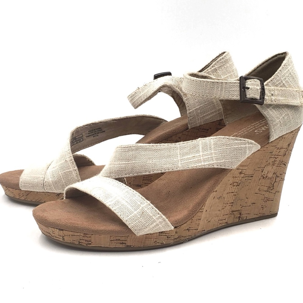 TOMS cork open toe wedge sandals size 7.5